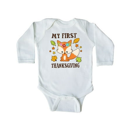 

Inktastic My First Thanksgiving with Fall Fox and Leaves Gift Baby Boy or Baby Girl Long Sleeve Bodysuit