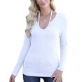 thumbnail image 3 of Womens Fall Clothes Long Sleeve Shirts Halter U Neck Ribbed Knit Slim Fitted Basic Casual Tops White L, 3 of 9