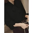 thumbnail image 5 of Bangus Women's Bow Tie Neck Ruffle Long Sleeve Chiffon Shirt Blouse Top, 5 of 5