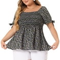 thumbnail image 2 of DARING DIVA Women's Plus Smocked Bow Tie Short Sleeve Peplum Top 2X Black, 2 of 6