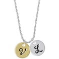thumbnail image 1 of Delight Jewelry Goldtone Large Disc Letter - V - 3/4'' Silvertone Script Initial Disc - L - Charm Necklace, 20"+3", 1 of 4