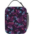 thumbnail image 2 of Purple Neon Butterflies Insulated Lunch Bag, Reusable Lunch Box Tote Bag For Office Work Picnic Travel Women/Men, 2 of 6
