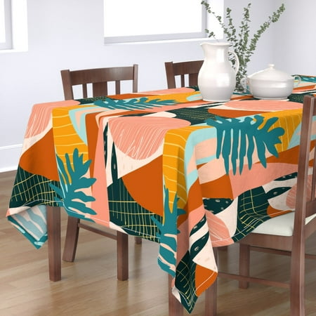 

Cotton Sateen Tablecloth 70 x 108 - Abstract Collage Jungle Hawaii Hawaiian Leaves Geometric Mod Tropical Minimalist Colorful Monstera Print Custom Table Linens by Spoonflower