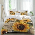 thumbnail image 2 of Yellow Sunflower Bedding 3 Piece Duvet Cover Set California King, Watercolor Retro Floral Plant Leaf Soft Microfiber Comforter Cover with Zipper Closure & Pillowcases, FadeResistant Quilt Cover, 2 of 9