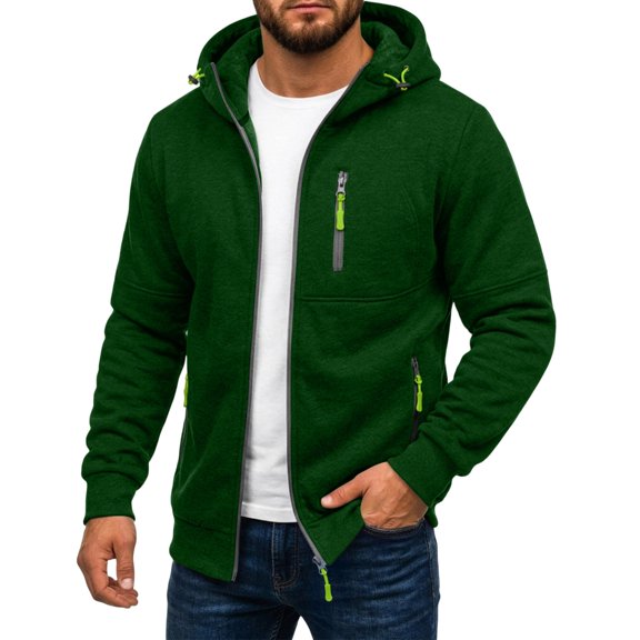 Vxararl Casual Hoodies for Men Casual Fashion Sports Hooded Jacket Tops Tactical Jackets with Zipper Pockets Long Sleeve Sweatshirt Zip Up Hoodie Men Green S