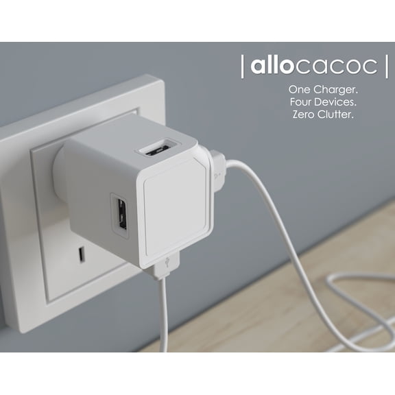 Allocacoc USB Cube Original – Compact 4-Port USB Wall Charger, 5V/3A 15W Fast Charging, Ultra Small Travel Charger for iPhone, Android, iPad, Nintendo Switch & More Red Dot Award Winner