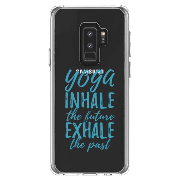 DistinctInk Clear Shockproof Hybrid Case for Samsung Galaxy S9  PLUS (6.2" Screen) - TPU Bumper Acrylic Back Tempered Glass Screen Protector - Yoga Inhale the Future Exhale the Past