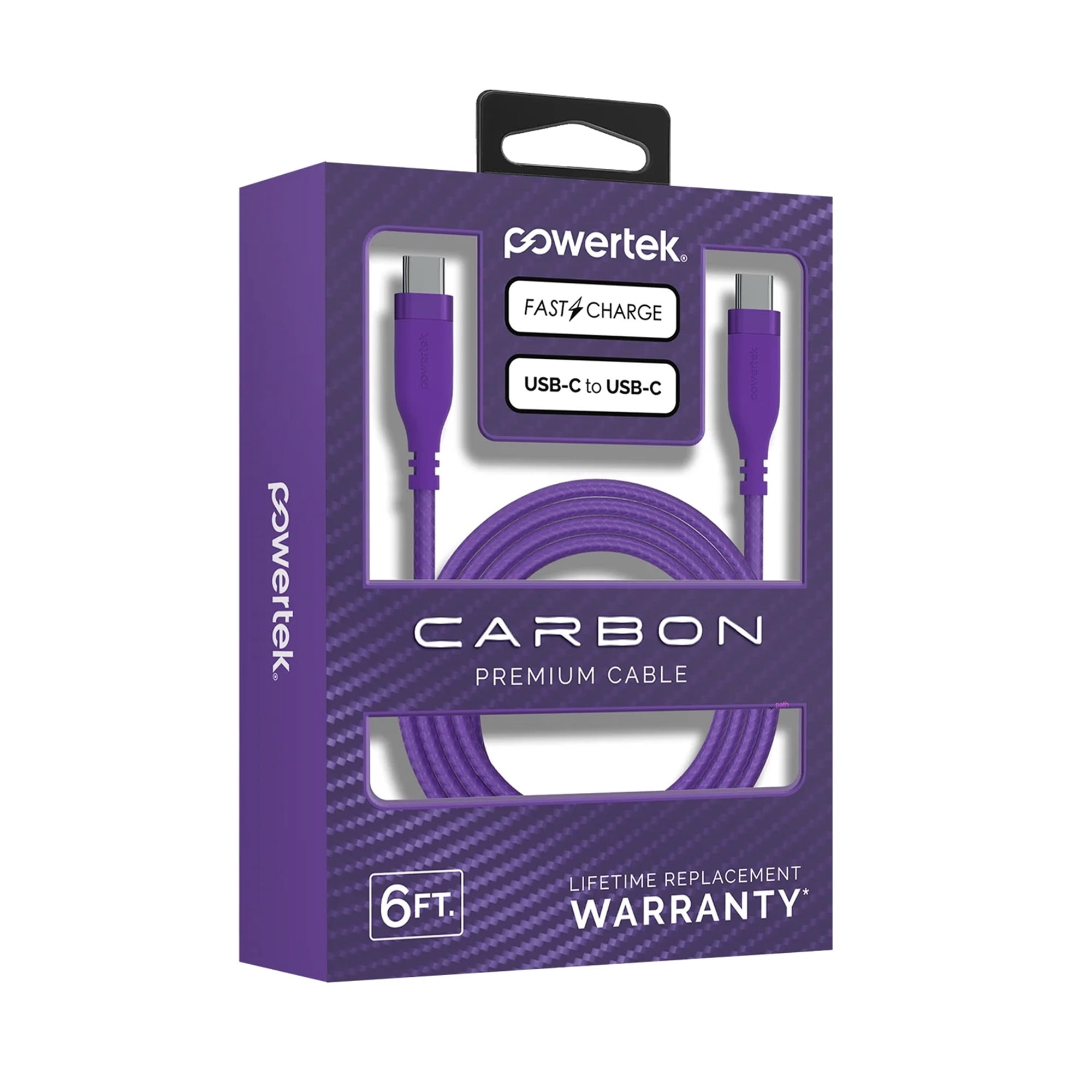 Powertek USB-C to USB-C Fast Charging Cable, 60W, 6 ft, Carbon Design Texture, Purple