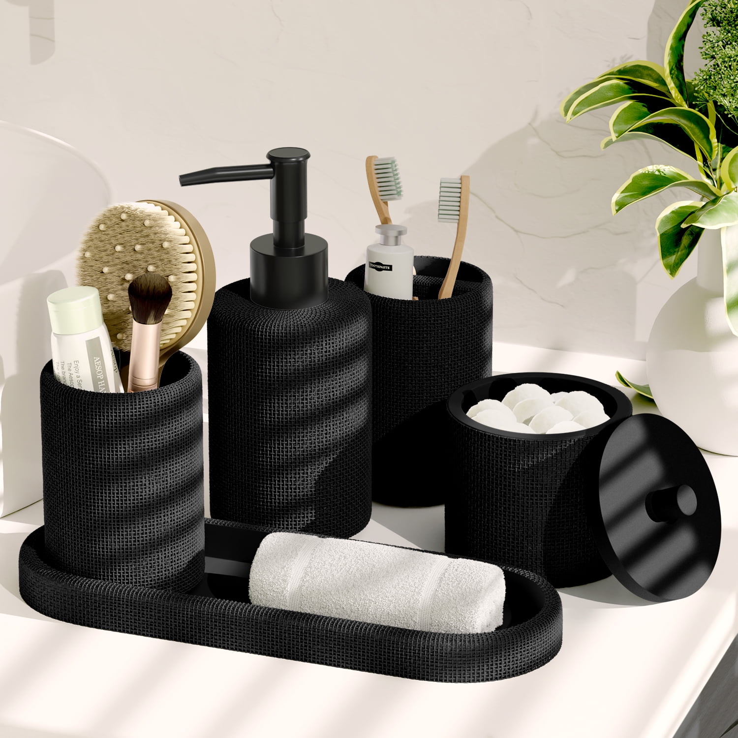 Hearth & Harbor 19 Piece Bathroom Sets with Shower Curtains and Bathroom Accessories, Black