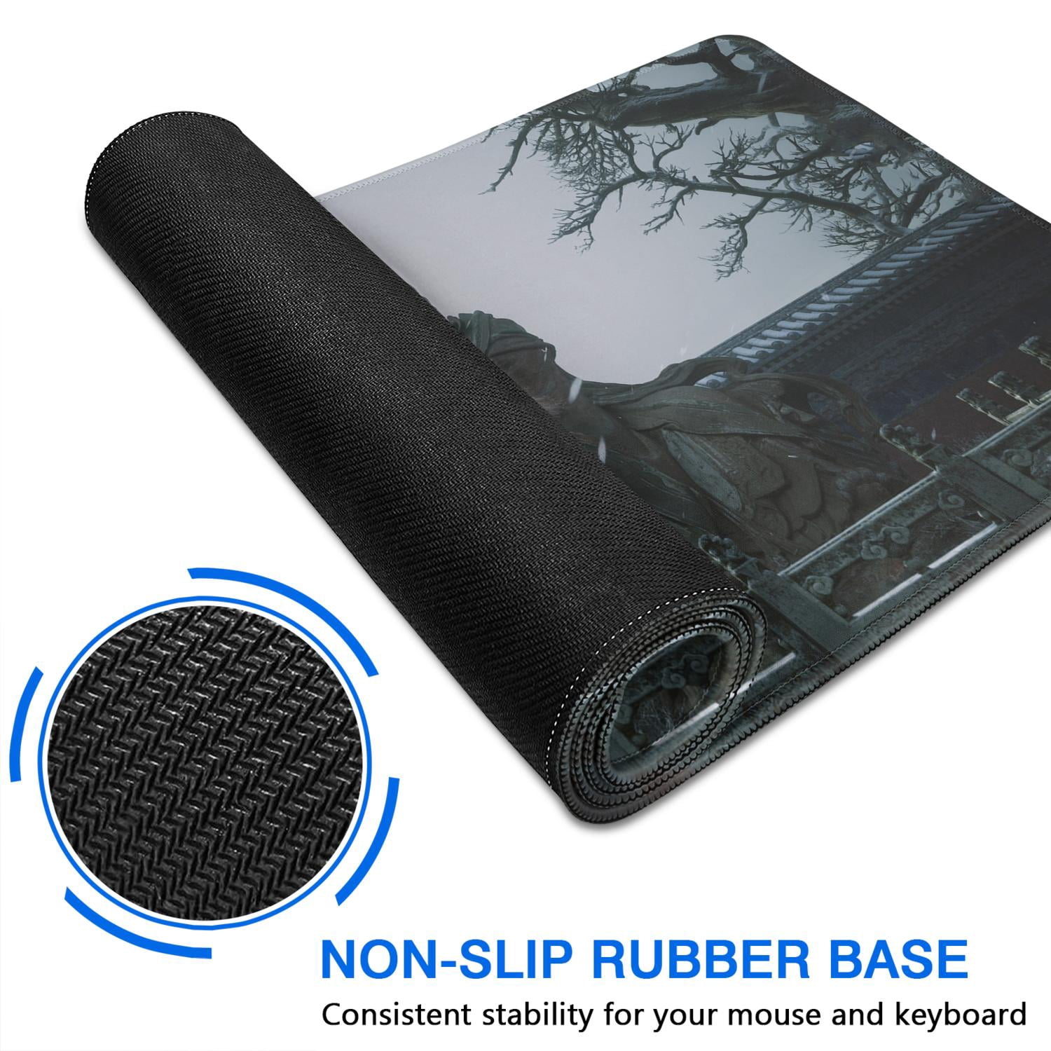 Wukong Gaming Mouse Pad Non Slip Cool Rubber Mousepads for Desktop Tables Ancient Buildings, Buddha Statues, Wukong Desk Mouse Pad for Computer Desk Laptop Decoration (31.5x15.7in)