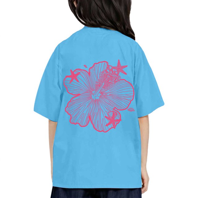 T-shirts Filles Enfants Imprimé Col Rond Manches Courtes T-Shirt Garçons Filles Bébé Tee Bleu 8 Ans-9 Ans