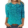 thumbnail image 2 of ICHUANYI Clearance Women's Fashion Printed Loose T-shirt Mid-length 3/4 Sleeves Blouse Round Neck Casual Tops(Blue, M) ICHUANYI WER2023081002659, 2 of 5