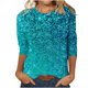 thumbnail image 2 of ICHUANYI Clearance Women's Fashion Printed Loose T-shirt Mid-length 3/4 Sleeves Blouse Round Neck Casual Tops(Blue, L) ICHUANYI WER2023081002657, 2 of 5