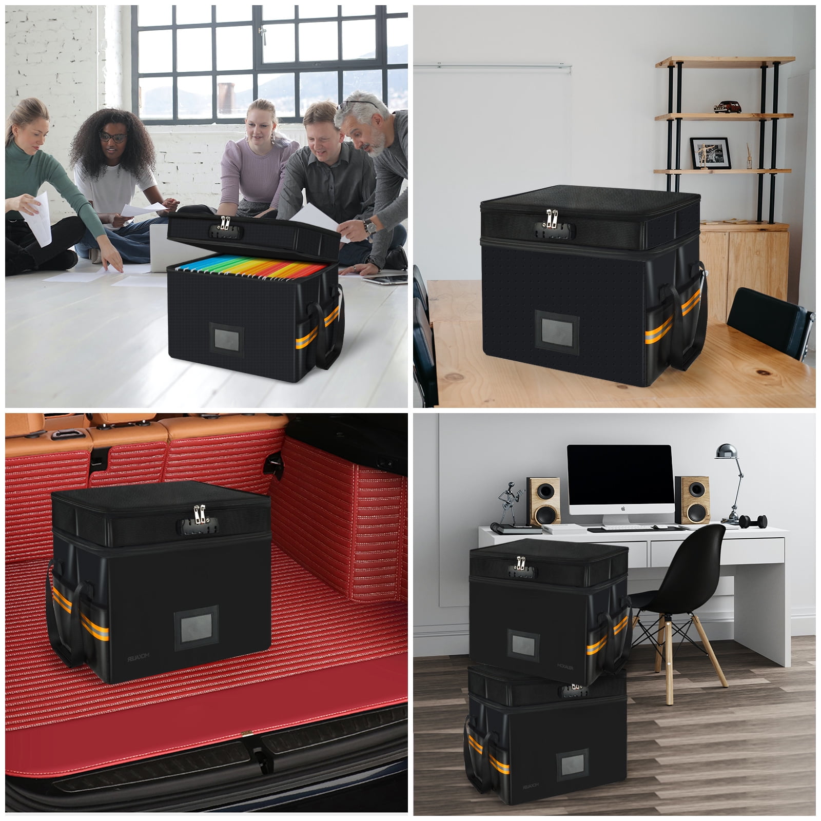 Samerd Portable Fireproof Lockable File Organizer, 2-Layer Foldable Box for Letter and Legal Storage