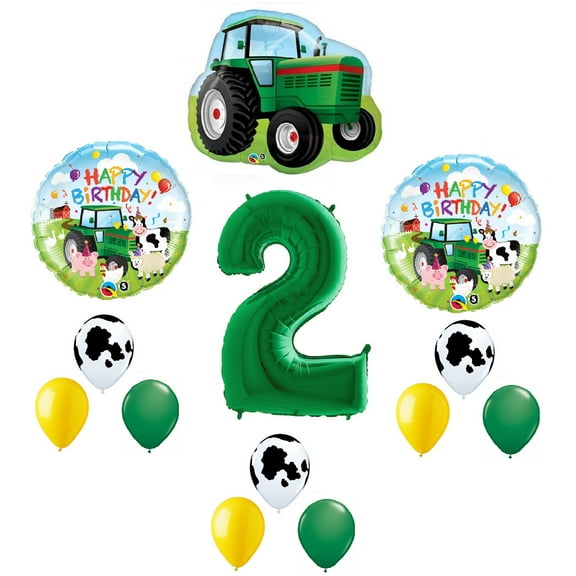 Farm Tractor 13 Piece #2 2nd Green Happy Birthday Balloon Bouquet Party Decoration