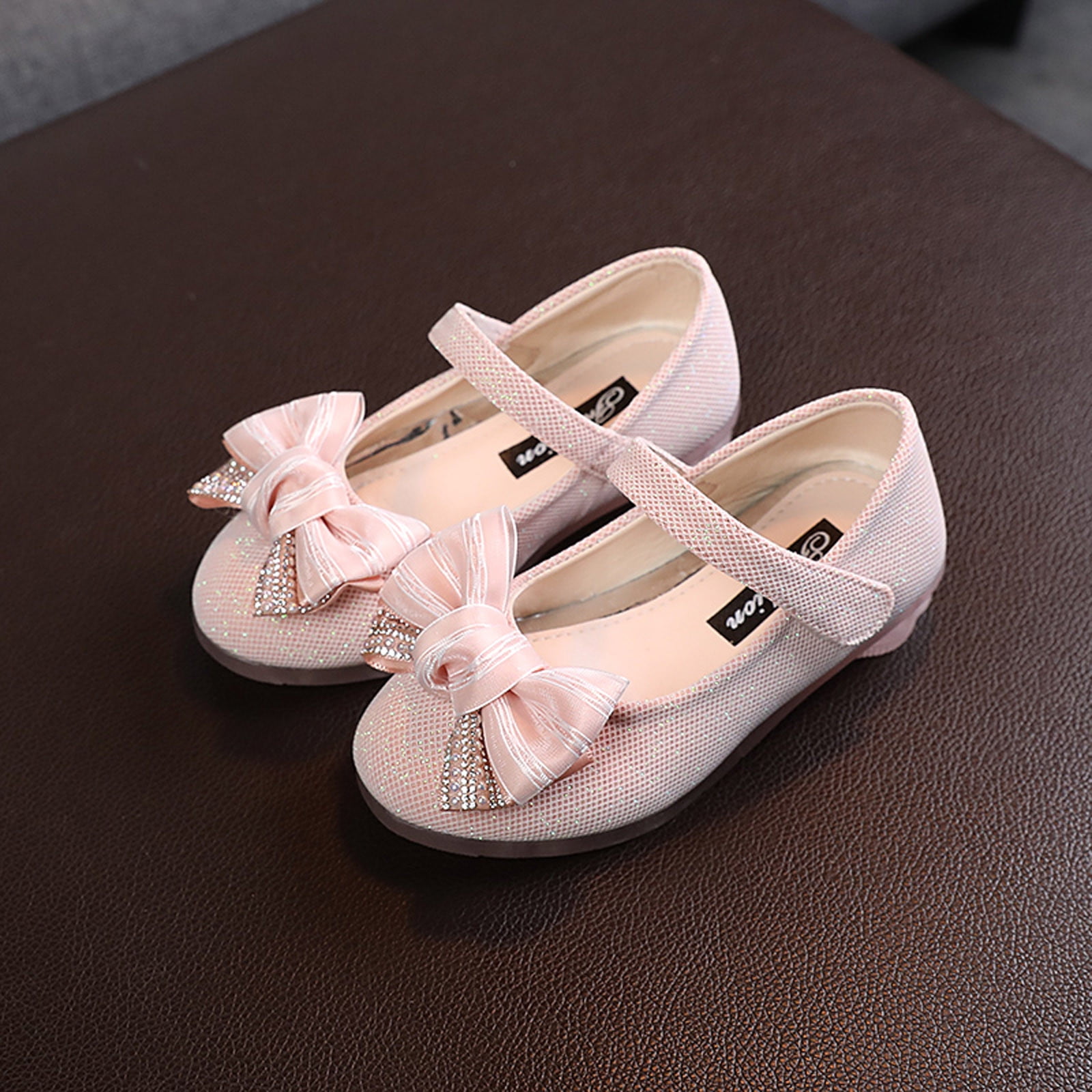 Eqwljwe Baby Girls Mary Jane Burnish Pu Leather Bowknot Pincess Prewalker Christening Baptism Crib Shoes Pink