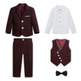 thumbnail image 5 of Boys Suit Kids 5 Piece Tuxedo Suit Set for Teen Boys Formal Dresswear Jacket, Shirt,Vest, Pants and Tie Wine 6-12 Months, 5 of 7