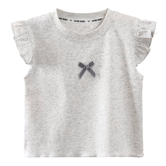Mnyotv Toddler Ruffle Sleeve Tshirts Summer Tank Tops for Girls with Bow Casual Sleeveless Crewneck Tees Top Size 12-18Months