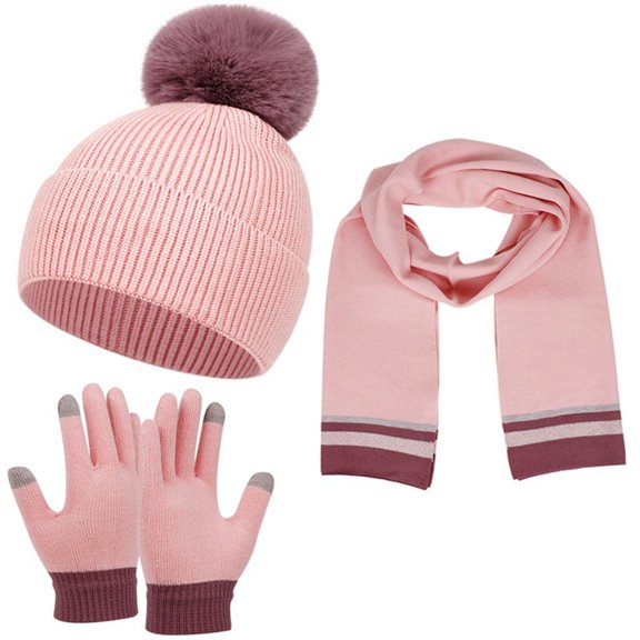Unisex Autumn Winter Warm Cute Soft Knit Hat Scarf Gloves Set Winter Cap Touchscreen