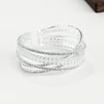 thumbnail image 3 of Sparkly 6 Rows Cross Rhinestone Crystal Multi-layer Cuff Bangle Bracelet for Women Costume Jewelry Formal Wedding Party, 3 of 7