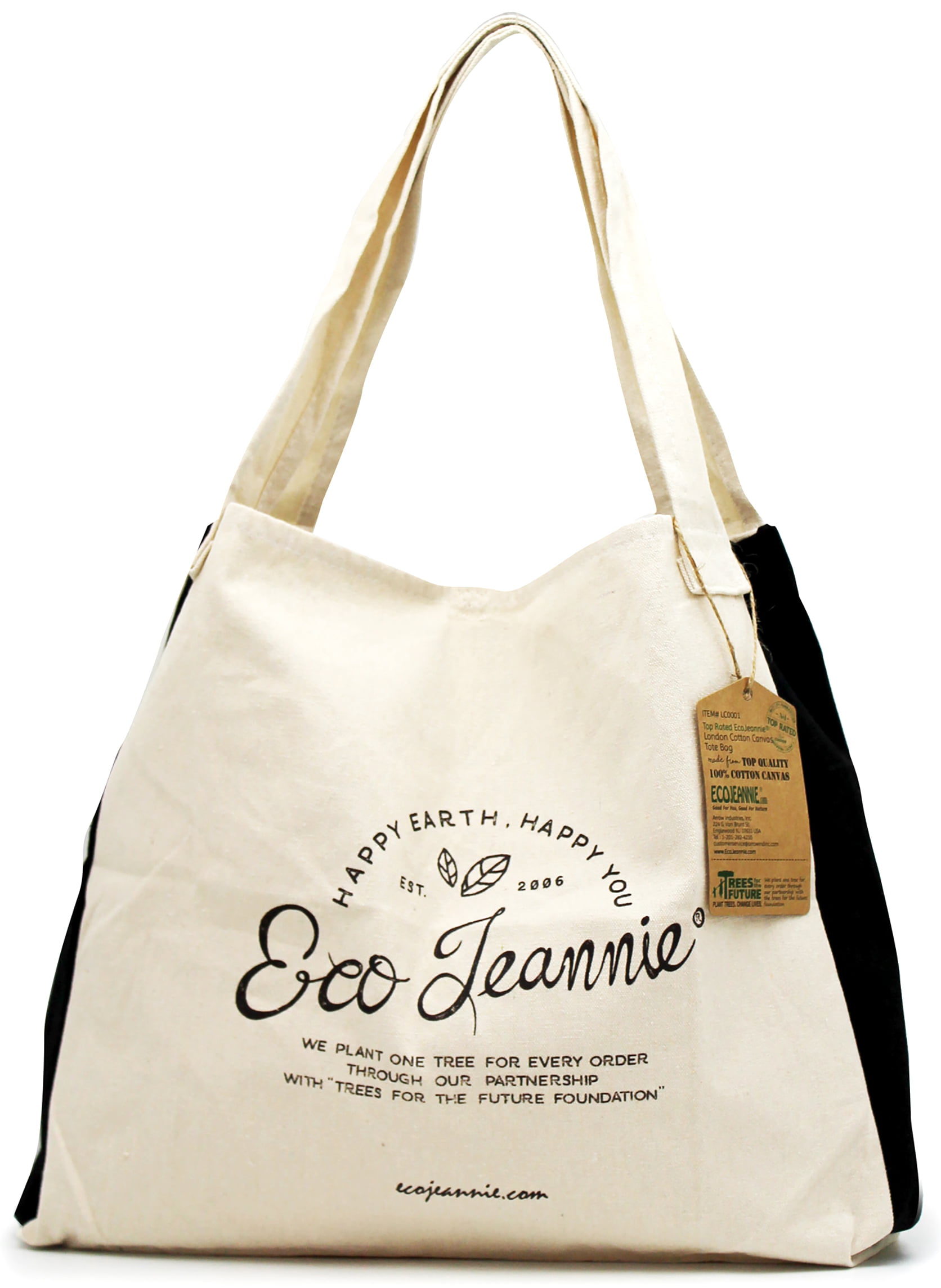 EcoJeannie Organic 100% Cotton Canvas Reusable Tote Bag lightweight and portable 