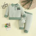 thumbnail image 2 of TOWED22 Baby Boy Clothes Outfits Fall Embroidery Long Sleeve Waffle Sweatshirt Tops Casual Pants Newborn 2Pcs Set, 2 of 8