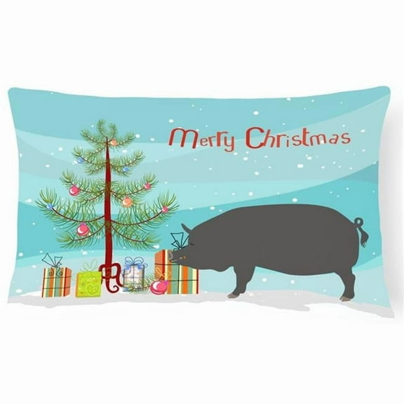 Carolines Treasures BB9300PW1216 Berkshire Pig Christmas Canvas Fabric Decorative Pillow, Teal, 12H x16W, multicolor