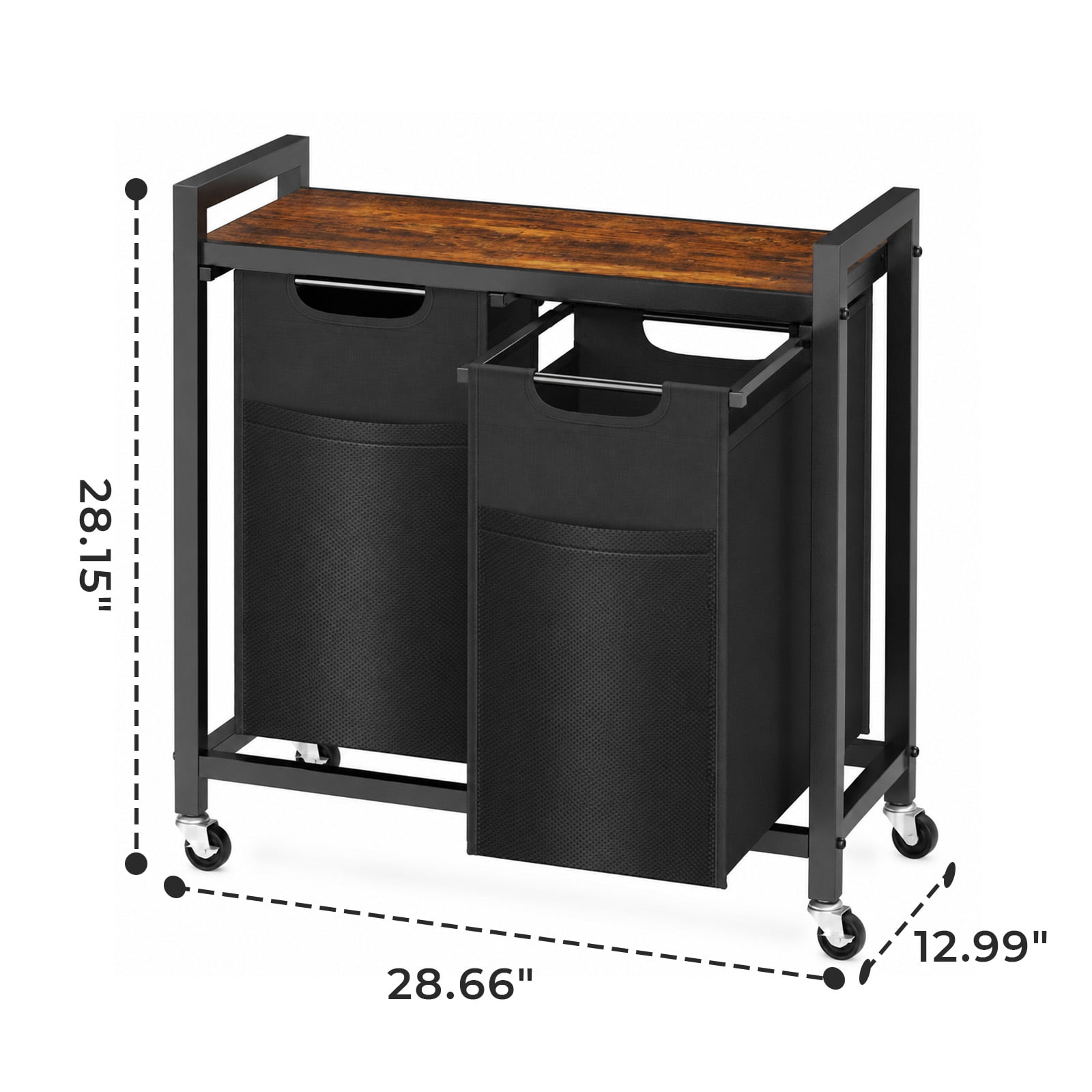 Alvantor Laundry Hamper 2/3 Section, 2 × 11.2 Gal (42.5 L)/3 × 8.6 Gal (32.5 L), Rolling Laundry Basket, Pull-Out and Removable Oxford Fabric Laundry Bags