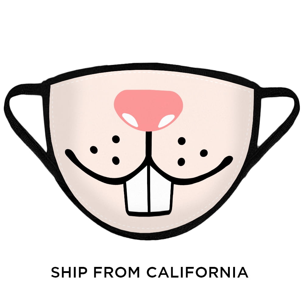 Reusable Face Mask Washable Face Masks 4 Layered Cloth Mouth Mask Nose Mask with Cute Bunny Face Mask Bunny Funny Teeth Face Mask with Teeth Design