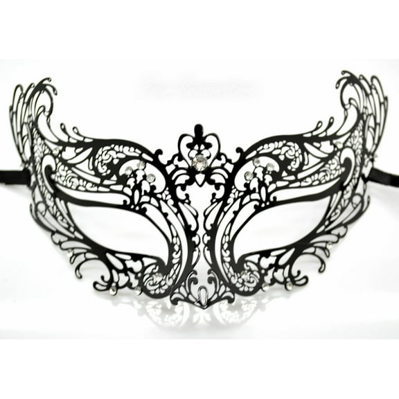 Masquerade Mask Black Metal Mask with Clear Diamonds Stunning