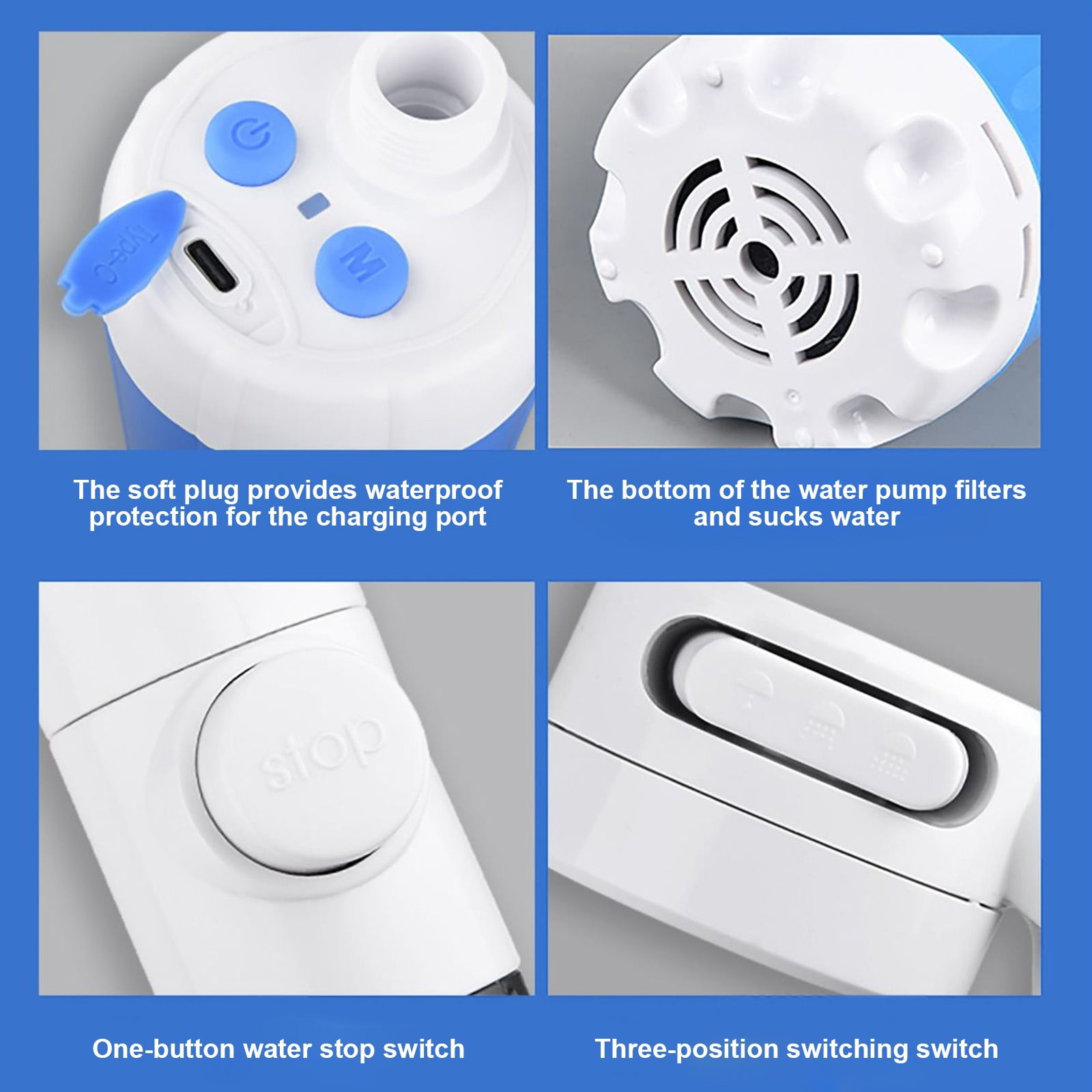 Tuvgenk Rv Camping Shower Portable Water Pump White Plastic Detachable Shower Head Outdoor Shower for Hiking Beach, Travel