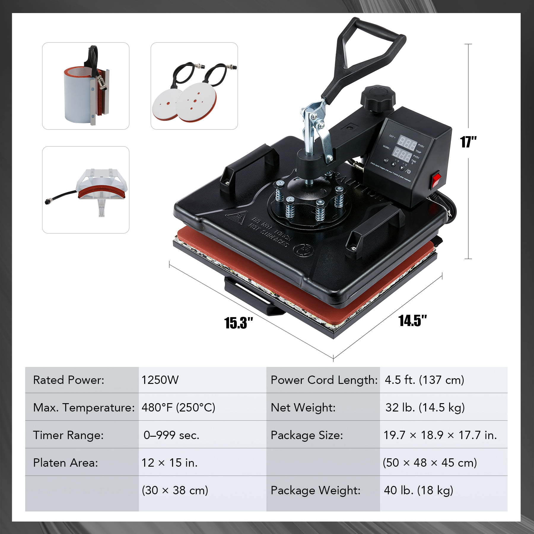 Preenex 5IN1 Heat Press Machine 12x15 Inch Swing Away Heat Pad w 6 GIFTS 
