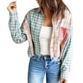 thumbnail image 1 of CEHVOM Veste-Chemise Courte à Carreaux pour Femmes, Mode, à Manches Longues, à Revers, avec Coutures, Liquidation, 1 of 7