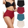 thumbnail image 1 of Ropa interior LEVAO con encaje de cintura alta para control de barriga S-2XL, paquete de 4, 1 of 7