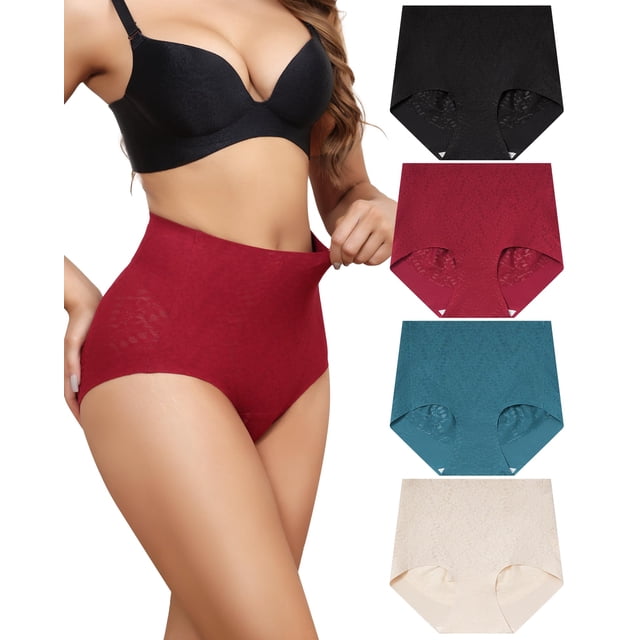 Ropa interior LEVAO con encaje de cintura alta para control de barriga S-2XL, paquete de 4