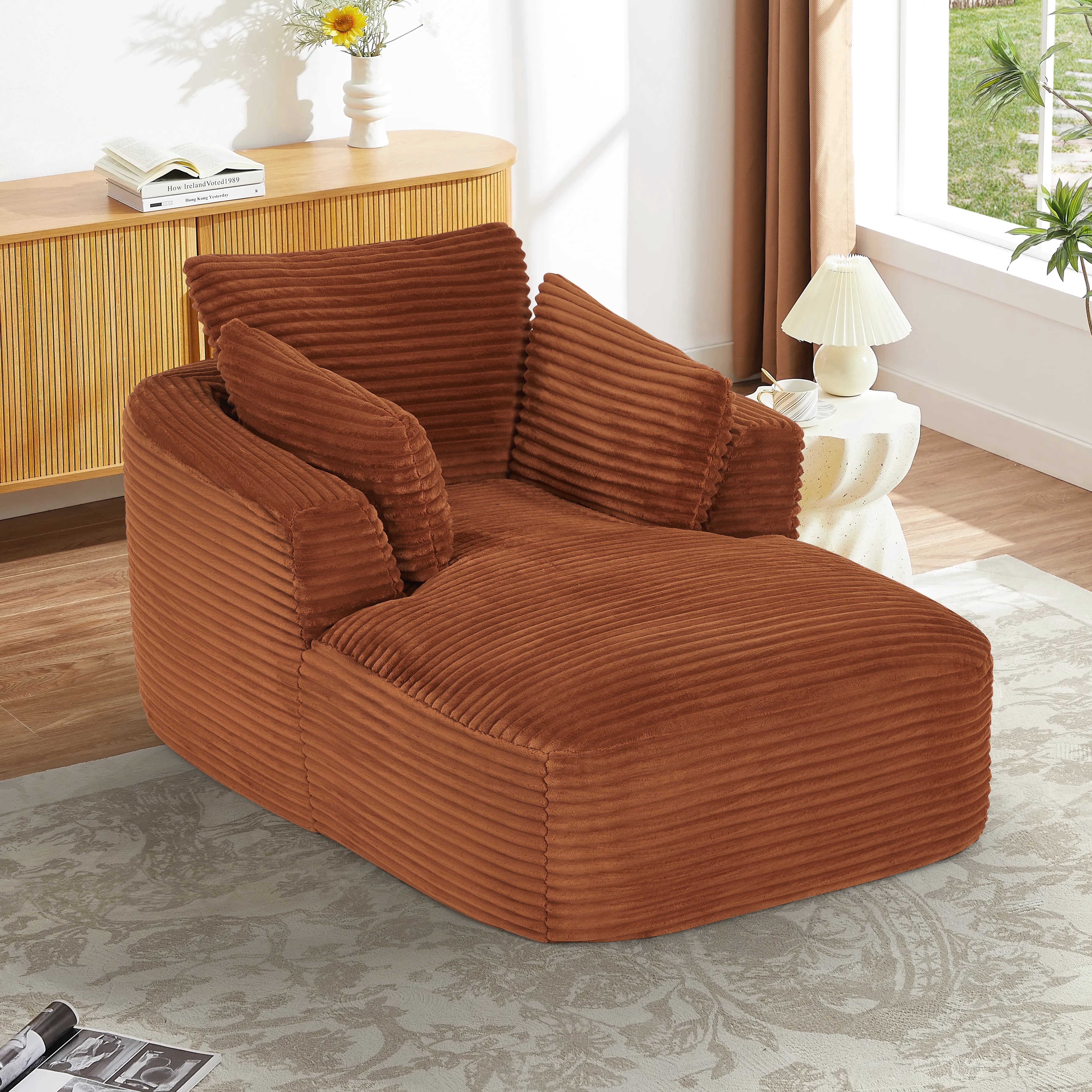 MAYEERTY Oversized Corduroy Chaise Lounge Sofa, Modern Couch with Spring Cushion for Apartment, 45*65*36"Orange