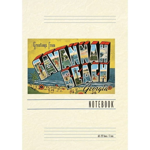 Vintage Lined Notebook Greetings from Savannah Beach (Paperback)