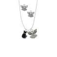 thumbnail image 2 of Delight Jewelry Silvertone Large 2-D Black Cat Back Silver tone Guardian Angel Charm Necklace and Stud Earrings, 2 of 4