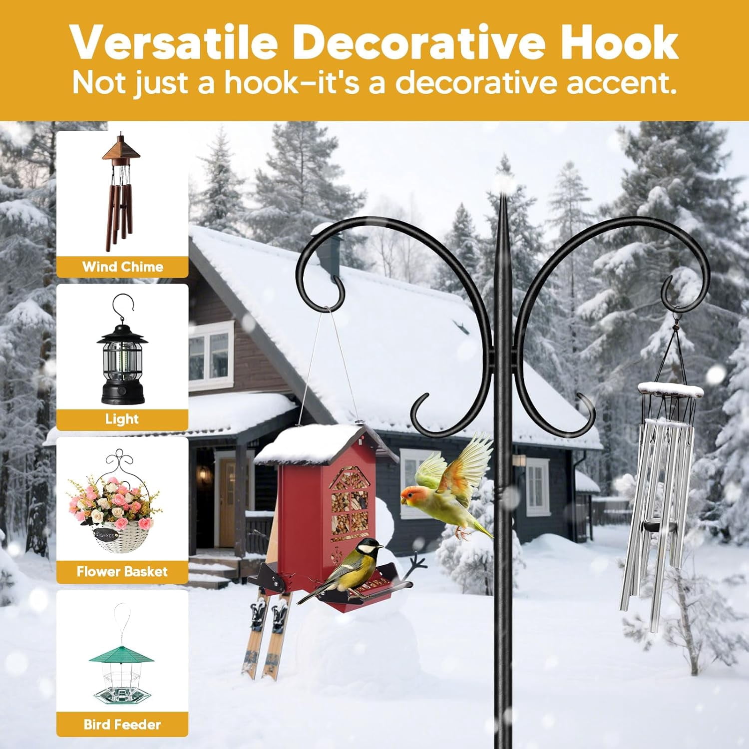 KOLAKO Bird Feeding Station, 223cm Extra Tall Bird Feeder Poles, Heavy Duty Metal Shepherds Hook for Birds Feeder, Garden Lights, Basket