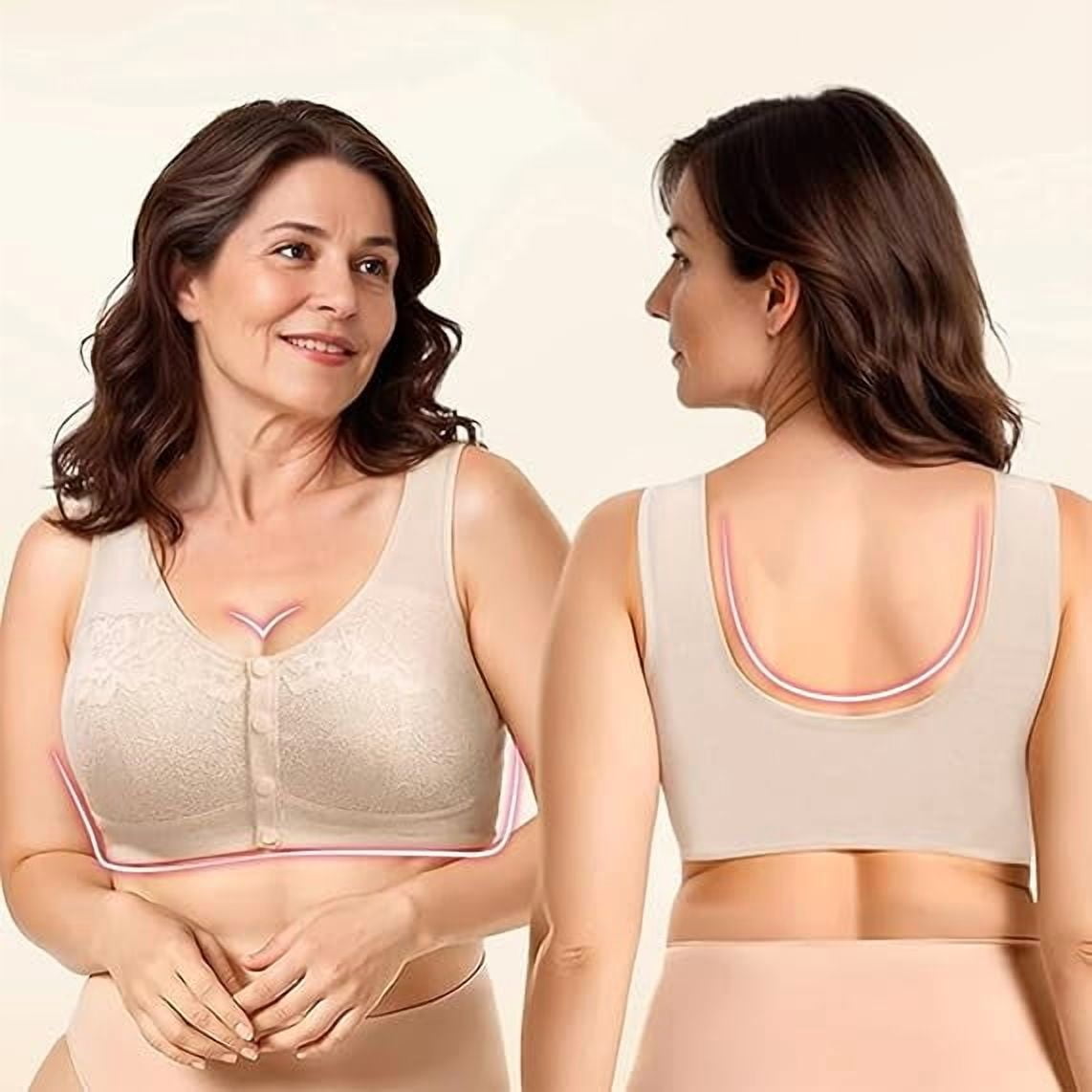 Lenocharm Bra, Posy Bra - Comfortable Front Button Wireless ShapingBra, Full Coverage Breathable CottonBra（Gray,Large）