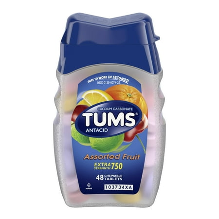 (2 Pack) Tums antacid chewable tablets for heartburn relief, extra strength, assorted fruit, 48