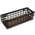 thumbnail image 7 of MyGift 2 Piece Tabletop Rustic Black Metal Wire and Burnt Wood Baskets, 7 of 7