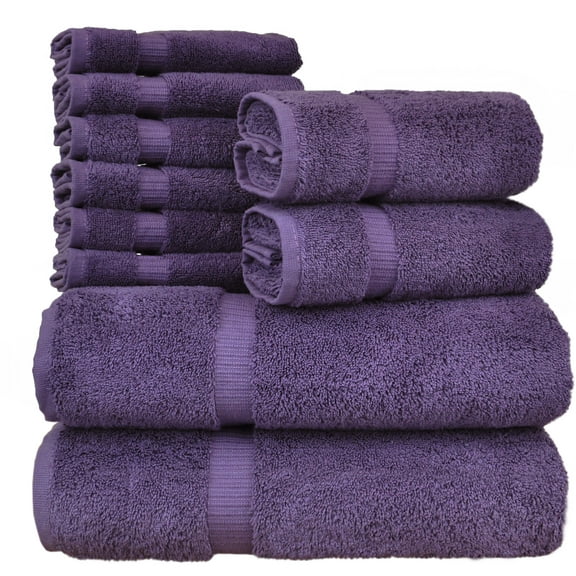 Luxury Hotel & Spa Quality, Quick Dry 100% Turkish Cotton, 700 GSM, Eco Friendly Towel, Bathroom and Kitchen Dobby Border Towels, 2-Bath Towel, 2-Hand Towel, 6-Washcloth (Bundle Set of 10, Plum)