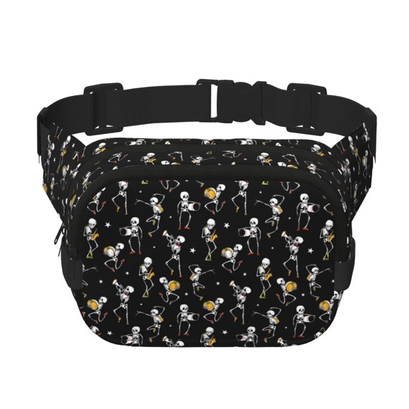 Saiise Sac Banane à Double Compartiment Motif Squelettes de Musique Sac de Taille Carré Réglable Mains Libres Ceinture de Course Randonnée Sécurité Voyage Bandoulière en Sergé