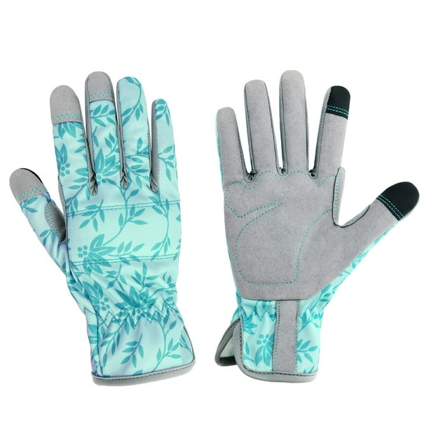 KLDOLLAR Guantes de jardinería de cuero para mujer, transpirables, de licra y a prueba de espinas, guantes de jardín para desmalezar, plantar, excavar, agarre flexible para pantalla táctil, pequeño ve
