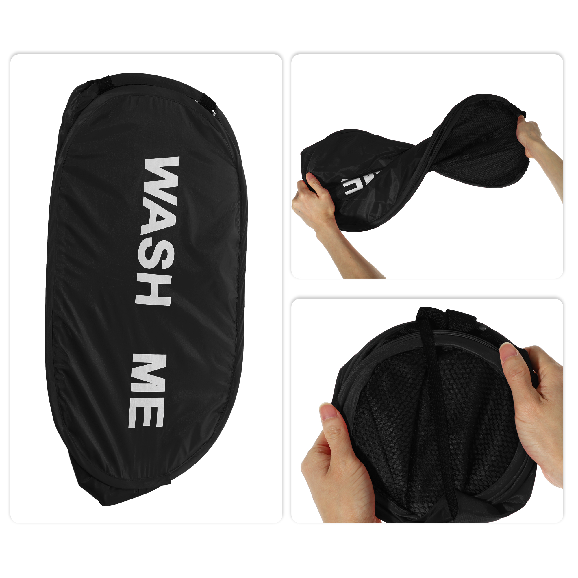 Unique Bargains Folding Laundry Basket Durable Hamper for Bathroom Black