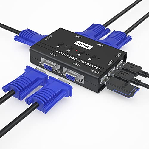 Switch MT-VIKI 4 Port KVM Switch w/ 4 KVM Cables for 4 Computers Share One Keyboard Mouse Printer. - Walmart.com
