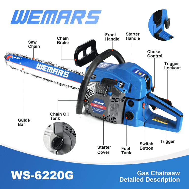 Dereal Extended Saw, Lightweight & Heavy-Duty 62CC 20in Gas