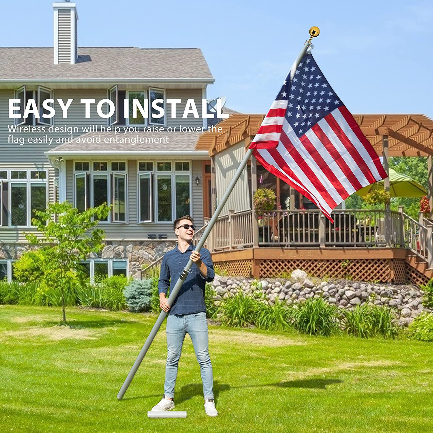 SPECSTAR 30 ft Telescoping Flag Pole Kit, Flagpole with 3x5 Polyester American Flag and Golden Ball