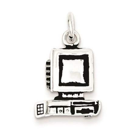 925 Sterling Silver Antiqued Computer 18mm x 14mm Charm Pendant